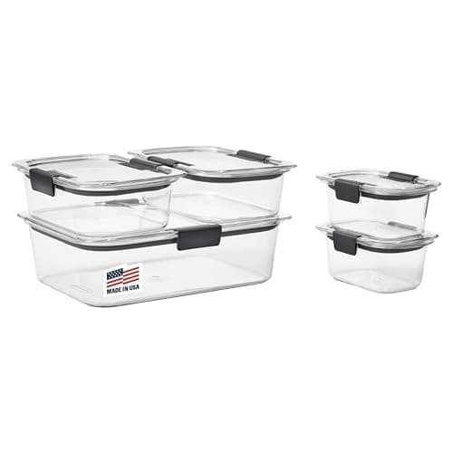 Rubbermaid Brilliance Food Storage Containers, Set of 5 (10 Pieces), BPA-Free, Leak-Proof, Clear - Image 1