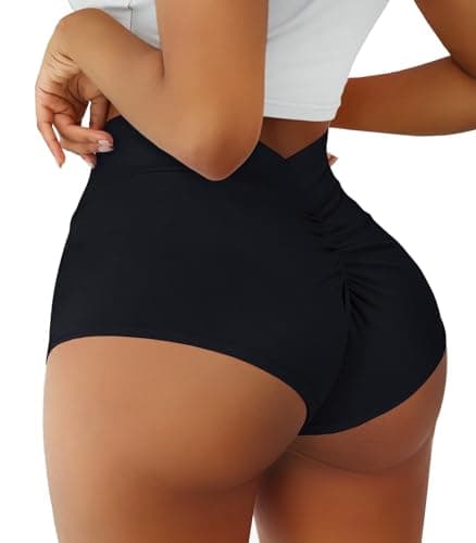 Women's Booty Shorts-High Waist V Back Yoga Shorts- Spandex Dance Hot Pants Butt Lifting Rave Bottoms Black - Image 1
