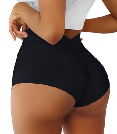 Women's Booty Shorts-High Waist V Back Yoga Shorts- Spandex Dance Hot Pants Butt Lifting Rave Bottoms Black - Image 1