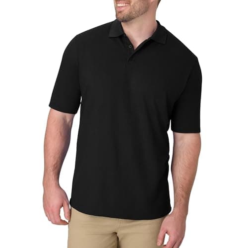 Hanes Mens Pique Short Sleeve Polo Shirt, Three-button Midweight For, Black, Medium US - Image 1