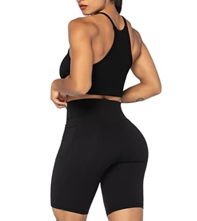 Sunzel No Front Seam Biker Shorts for Women with Pockets, Yoga Workout Gym Bike Shorts with Tummy Control 8" Black Large - Image 6