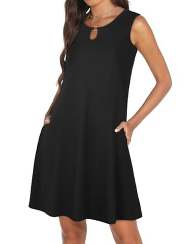 Summer Dresses for Women Casual Sleeveless Sundress Floral Loose Fit Beach Cover Up with Pocket（Black, 3XL - Image 2