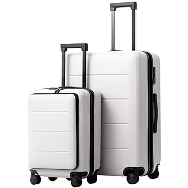 Coolife Luggage Suitcase Piece Set Carry On ABS+PC Spinner with pocket Compartment(White, 2-piece Set) - Image 1