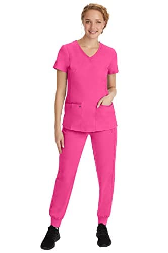 Healing Hands Yoga Scrubs Top for Women Purple Label 2 Pocket V-Neck Women's Scrub Top 2245 Juliet Shocking Pink 2XL - Image 3
