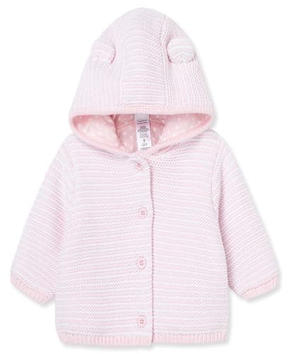 Little Me Clothes for Baby Girls' Essentials Hooded Bear Texture Cardigan Sweater, White/Pink, 3 Months - Image 1