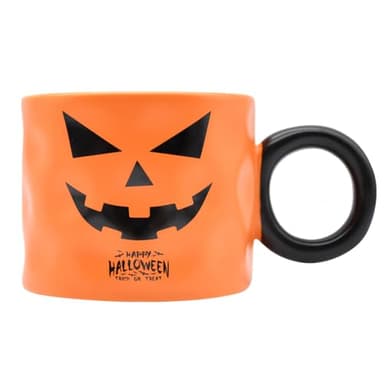 12 oz Halloween Pumpkin Mug Decorations, Happy Halloween Pattern Mug Ceramic Cute Pumpkin Coffee Cup Birthday Tabletop Drinkware Gifts for Adults Kids Women (Black Orange) - Image 1