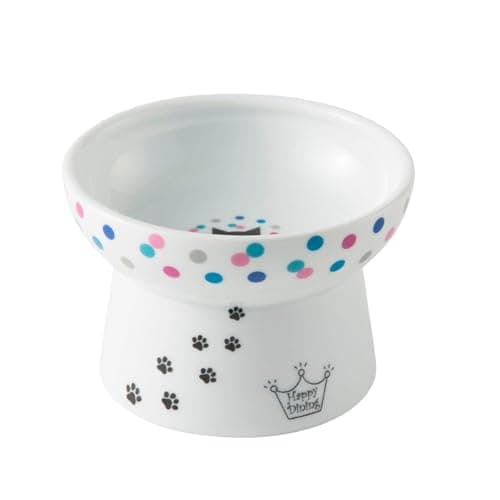 Necoichi Raised Cat Food Bowl – Ceramic Elevated Cat Bowl for Whisker & Neck Fatigue, Dishwasher Microwave Safe – Non-Slip & Anti Vomiting Ergonomic Design (Colorful Dots, Regular)