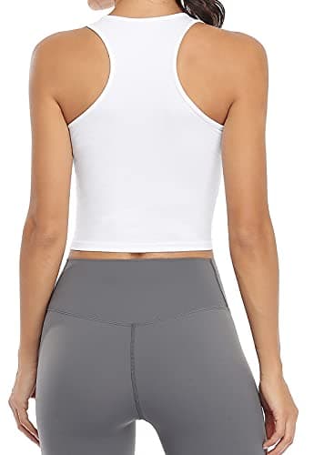 Porvike Sports Crop Tank Tops for Women Cropped Athletic Yoga Tops Racerback Running Tanks Cotton Workout Shirts Sleeveless Undershirts Exercise Gym Clothes 3 Pack Black White Grey M - Image 4