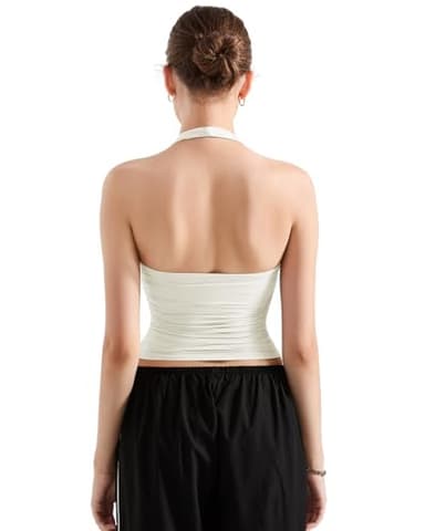 SUUKSESS Women Halter Tank Tops Double Lined Basic Backless Y2K Trendy Going Out Tops (Cream White,S) - Image 4