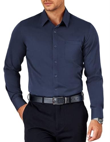 COOFANDY Mens Button Down Shirt Long Sleeve Untucked Shirts Wrinkle Free Formal Casual Shirt Blue Purple - Image 1