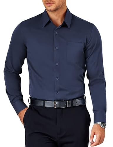 COOFANDY Mens Button Down Shirt Long Sleeve Untucked Shirts Wrinkle Free Formal Casual Shirt Blue Purple - Image 1