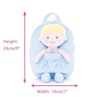Onetoo Toddler Backpack Back to School Gifts for Girls Kids Backpacks with Soft Tanned Baby Dolls in Blue Heart Dress 9.5" - Image 2