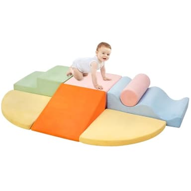 QUCHI Climbing Toys for Toddlers, Toddler Climbing Toys Indoor, 7-Piece Soft Foam Climb Blocks Set, Toddler Playtime Corner Climber Indoor Foam Play Gym for Crawling and Sliding - Image 1