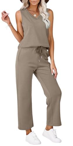 WIHOLL Two Piece Sets for Women Summer Outfits Comfy Lounge Sets Business Casual Outfits Airport Sweat Set Beach Vacation Clothes Coffee L - Image 6