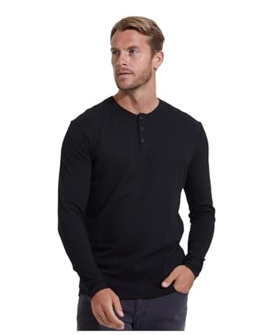 True Classic Mens Long Sleeve Thermal Tee Shirts - Classic Henley Long Sleeve Thermal T Shirt - Regular, Pack of 1, Black, XL - Image 1