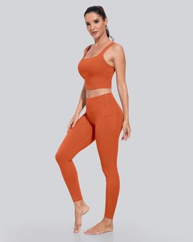 CHRLEISURE Leggings with Pockets for Women, High Waisted Tummy Control Workout Yoga Pants(5 Packs, Black,Gray,Orange,Coral Pink,Blue, 2XL) - Image 4