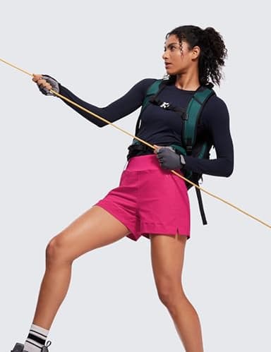 CRZ YOGA Women's Lightweight Mid Rise Hiking Shorts 4'' - Stretch for Athletic Summer Travel Outdoor Golf with Zip Pockets Granita Pink X-Large - Image 3