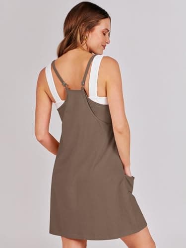 ANRABESS Women Athletic Dress Summer Tennis Workout Active Sports Mini Romper Dress Built in Shorts Travel Vacation Clothes Coffee Small - Image 5