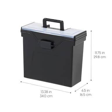 IRIS USA Slim Portable Letter/Legal File Tote Box, 4 Pack, BPA-Free Plastic Storage Bin with Organizer-Lid, Durable, Secure Lid and Handle, Black - Image 3