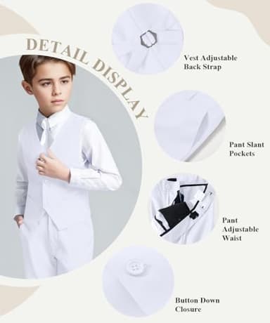 White Suit for Boys All White Tuxedo Outfit Dress Pants Blazer Vest Size 6 - Image 2