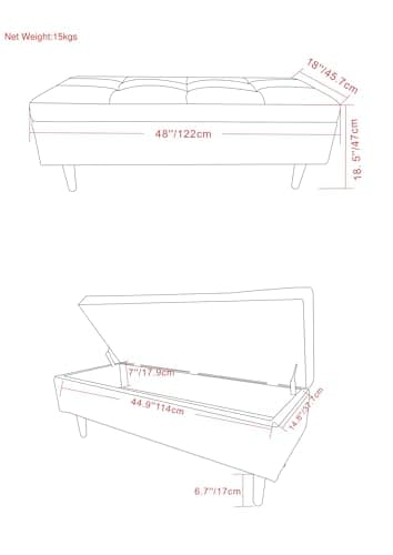 SIMPLIHOME Shay 48 inch Wide Mid Century Modern Rectangular Storage Ottoman in Distressed Saddle Brown Vegan Faux Leather, Assembled, For the Living Room, Entryway and Family Room - Image 3
