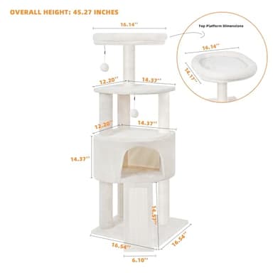 HUITREE 45in Cat Tree Tower with Big Condo for Indoor Kitten,Cat Tower with Scratching Post,Scratching Board and Cat Toys,Multi-Level,Small Space,Transformer Cat Tree, Beige(New) - Image 3