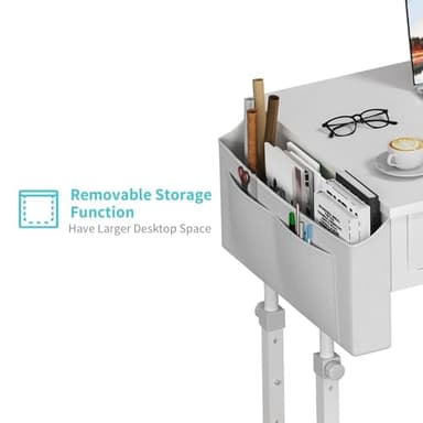 Small White Portable Rolling Desk - 32 Inch Adjustable Mobile Standing Teacher Desks with 2 Fabric Drawers on Wheels, Couch Sofa Side Laptop Table with Storage for Bedroom Home Office, White - Image 8