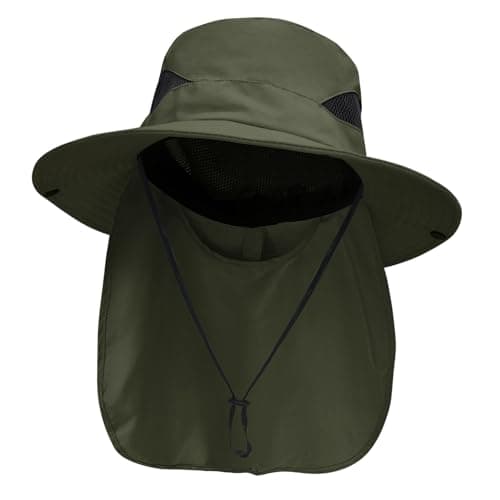 NPJY Sun Fishing Hats with Neck Flap for Men Women UV Sun Protection Bucket Hat Pure Green - Image 1