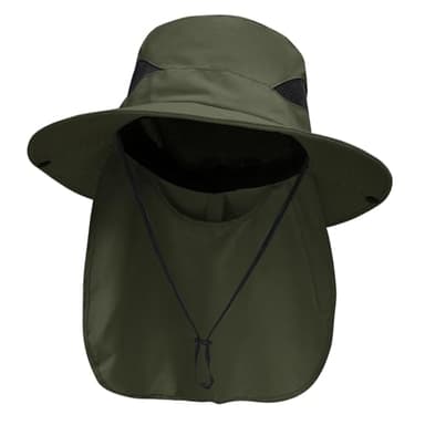 NPJY Sun Fishing Hats with Neck Flap for Men Women UV Sun Protection Bucket Hat Pure Green - Image 1