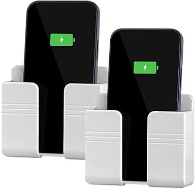 CEI&BPY 2Pcs Phone Holder Wall Mounted, Phone Stand with Self Adhesive. Phone Holder for RV Charging.Compatible with iPhone and Android (2Pack-White - Image 3