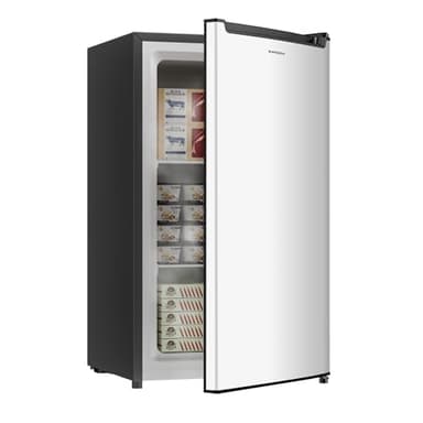 BANGSON 2.1 Cu.ft Upright Freezer, Compact Mini Freezer with Reversible Door, Adjustable Thermostat, Removable Shelves, Energy-Saving Small Freezer for Garage/Dorm/Office/Apartment, Silver - Image 1