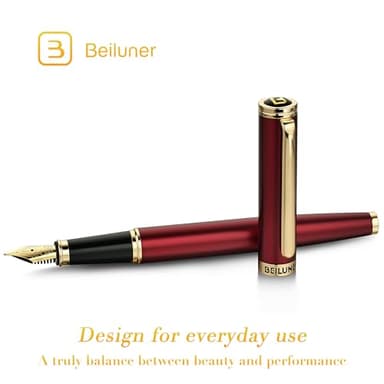 BEILUNER Red Fountain Pen,Stunning Luxury Pens with 24K Gold Finish, Gorgeous 24K Gilded Nib(Fine), Trustworthy Pen Gift for Men&Women -Ink Converter-Elegant,Graduation,Office,Nice Pen for Writing - Image 2