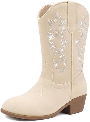 Cowboy Boots for Girls Pointed Toe Kids Cowgirl Boots Mid Calf Western Youth Cowgirl Boots Horse Riding Party for Toddler Little Big Kids - Image 3