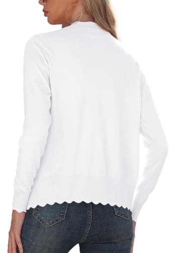 GRECERELLE Women's Long Sleeve Button Down Cardigan V-Neck Fall Shrug Sweaters(White, Large) - Image 4