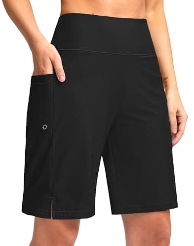 G Gradual Women's 9" Long Swim Board Shorts with Pockets High Waisted Knee Length Beach Swimming Shorts for Women with Liner(Black,XL) - Image 1