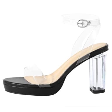ZriEy 4-Inch Platform Clear High Heels for Women Block Chunky Heeled Sandals Open Toe Ankle Strap Heels Wedding Party Evening Prom Dress Pump Sandals Shoes Black Clear Size 5 - Image 2