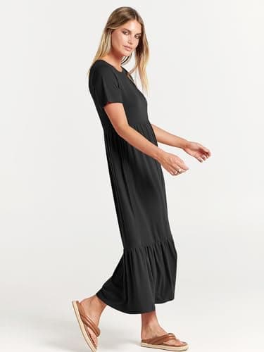 ANRABESS Womens 2025 Summer Casual Maxi Dress A line Tiered Flowy Short Sleeve Crewneck T Shirt Beach Travel Long Dresses Black Large - Image 4