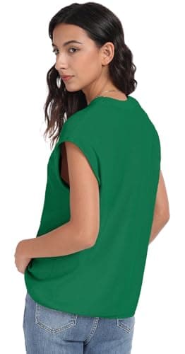 PrinStory Womens Summer Cap Sleeve Tops Casual Crew Neck Loose Fit Knit Lightweight Sweater Pullover Top Dark Green Large - Image 5