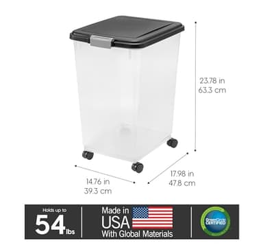 IRIS USA Dog Food Storage Container, Up to 54 Pounds, Attachable Wheels, For Dog Cat Bird and Other Pet Food Storage Bin, Keep Fresh, Easy Mobility - Made in USA, Black - Image 3