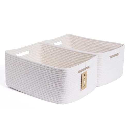 MiniArk Large Storage Baskets for Shelves, Closet Organizers Bins for Clothes Blanket Towels, Baby Nursery, Toy Baskets Box, Woven Rope Baskets, 17 x 13 x 7.5”, 2 Packs Off White - Image 1