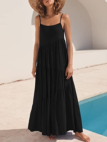 ANRABESS Women Summer Casual Loose Sleeveless Sundress Spaghetti Strap Flowy Boho Linen Beach Vacation Maxi Long Dress Black Large - Image 2