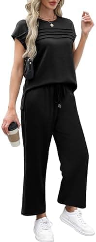 WIHOLL Two Piece Sets for Women Summer Travel Vacation Outfits Cap Sleeve Lounge Matching Sets Wide Leg Pants S-3XL - Image 5