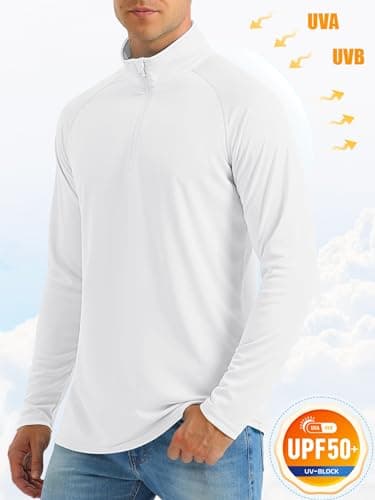 Shirts for Men with Designs 1/4 Zip Up Sun Protective Quarter Zip Shirt UPF 50+ Fishing Shirts Rash Guard Long Sleeve Shirts White - Image 3
