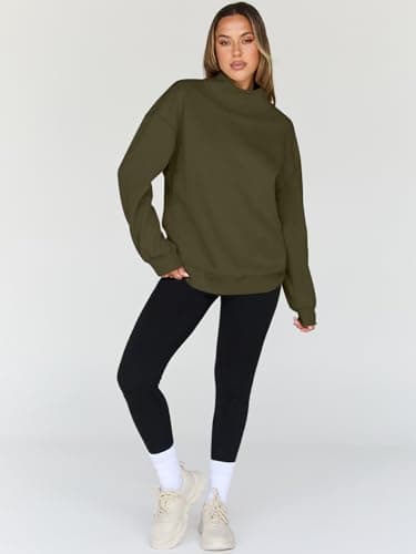 Trendy Queen Womens Oversized Sweatshirts Turtleneck Pullover Long Sleeve Hoodies Tops Fall Fashion Outfits 2024 Clothes ArmyGreen L - Image 5