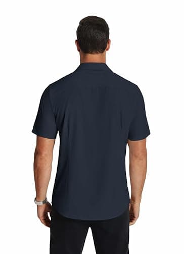 COOFANDY Men's Regular Fit Dress Shirts Wrinkle-Free Short Sleeve Casual Button Down Shirt Navy Blue - Image 7