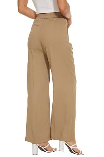 KICZOY Women's Wide Leg High Waist Pants Loose Fit Back Elastic Waist Pleated Front Trousers for Work Casual Khaki - Image 6