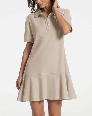 YEXPINE Polo Dress for Women Short Sleeve Ruffle Hem Golf Tennis Summer Mini Dresses Oatmeal - Image 2