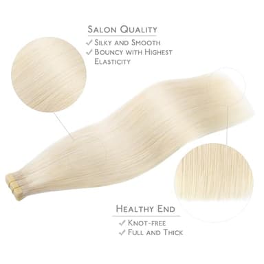 WENNALIFE Tape in Hair Extensions Human Hair, 20pcs 50g 18 inch Platinum Blonde Remy Hair Extensions Straight Human Hair Tape in Extensions Skin Weft Tape Extensions Human Hair - Image 4