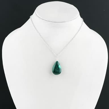 CRYSTALINES Natural Green Malachite Gemstone Pendant Necklace, Polished Stones, Chakra Healing Crystals, Handmade Jewelry, Silver Plated-Adjustable Chain-18 inch, Mother's Day - Image 5