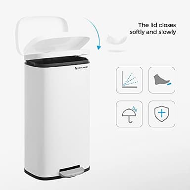 SONGMICS Trash Can with Lid, 8 Gallon Garbage Can, Stainless Steel Small Waste Bin with Step Pedal and Inner Bucket, Soft Close, Kitchen, White ULTB102W01 - Image 7